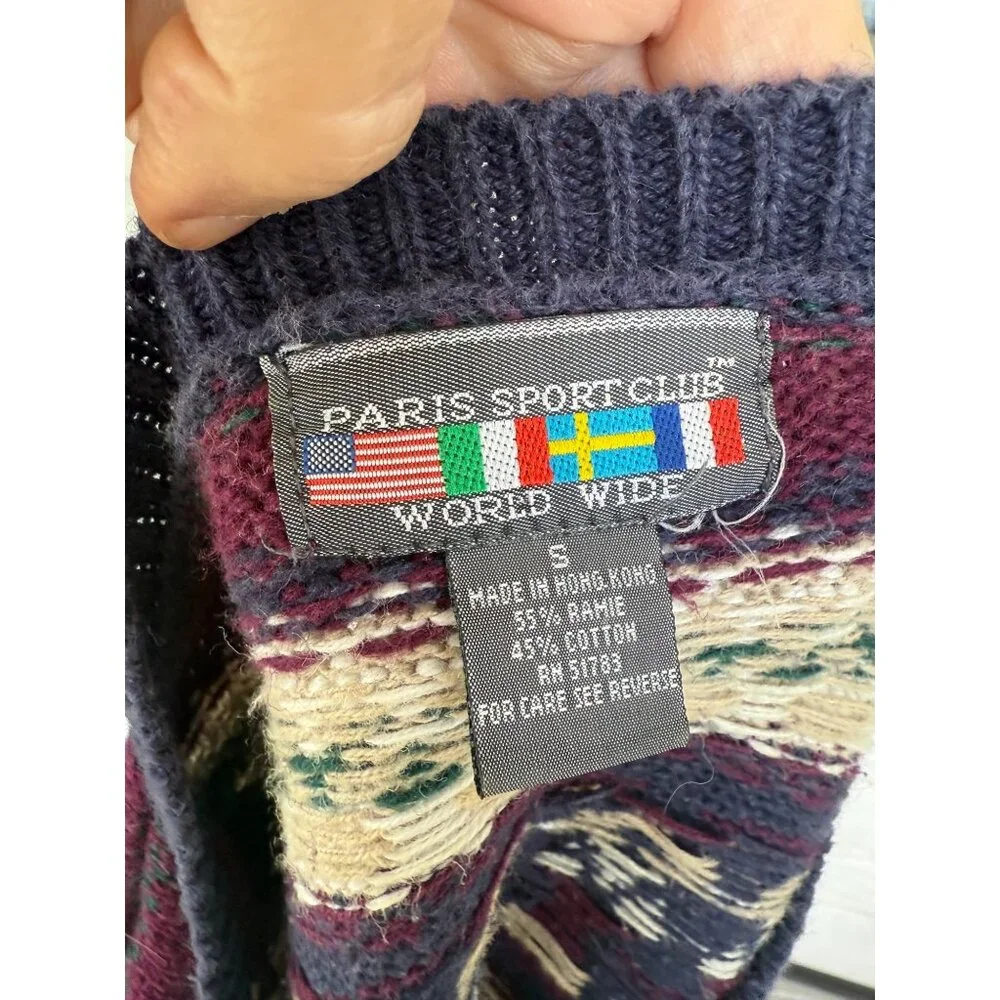 Vintage 80s Cotton Ramie Pull Over Sweater Novelty People Womens Small - Picture 3 of 12